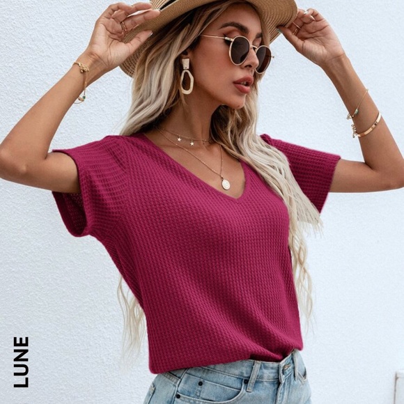 Shein Waffle Knit V-Neck Tee - Picture 1 of 1
